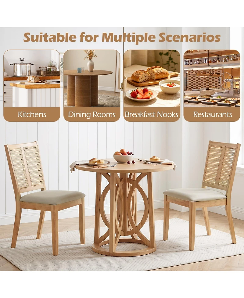 Gymax Rattan Dining Chairs Set of 4 w/Curved Backrest and Padded Seat Rubber Wood Frame