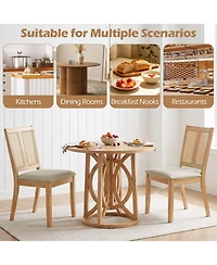Gymax Rattan Dining Chairs Set of 4 w/Curved Backrest and Padded Seat Rubber Wood Frame