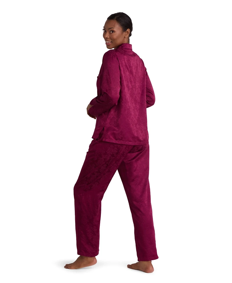 Miss Elaine Women's Brushed Back Satin Long-Sleeve Pajama Set