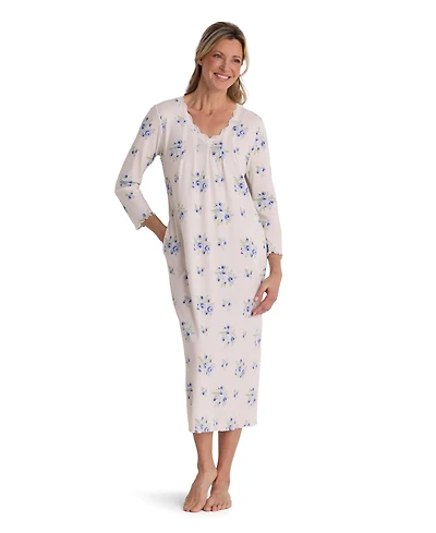 Miss Elaine Women's Long-Sleeve Floral-Print V-Neck Gown