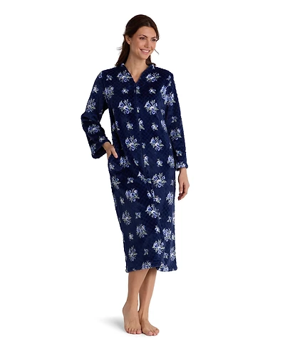 Miss Elaine Women's Zip Front Fleece Diamond-Texture Robe