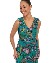 London Times Women's Side Tie Ruffle Wrap High-Low Floral-Print Dress