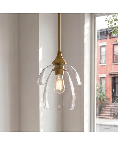 Tribesigns Pendant Light, Modern Chandelier with Double Tier Clear Galss Shade for Kitchen Island