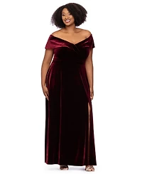 Xscape Plus Velvet Off-the-Shoulder A-Line Gown