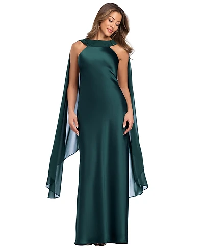 Xscape Petite High-Neck Cape-Back Sleeveless Gown