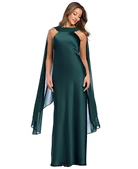 Xscape Petite High-Neck Cape-Back Sleeveless Gown