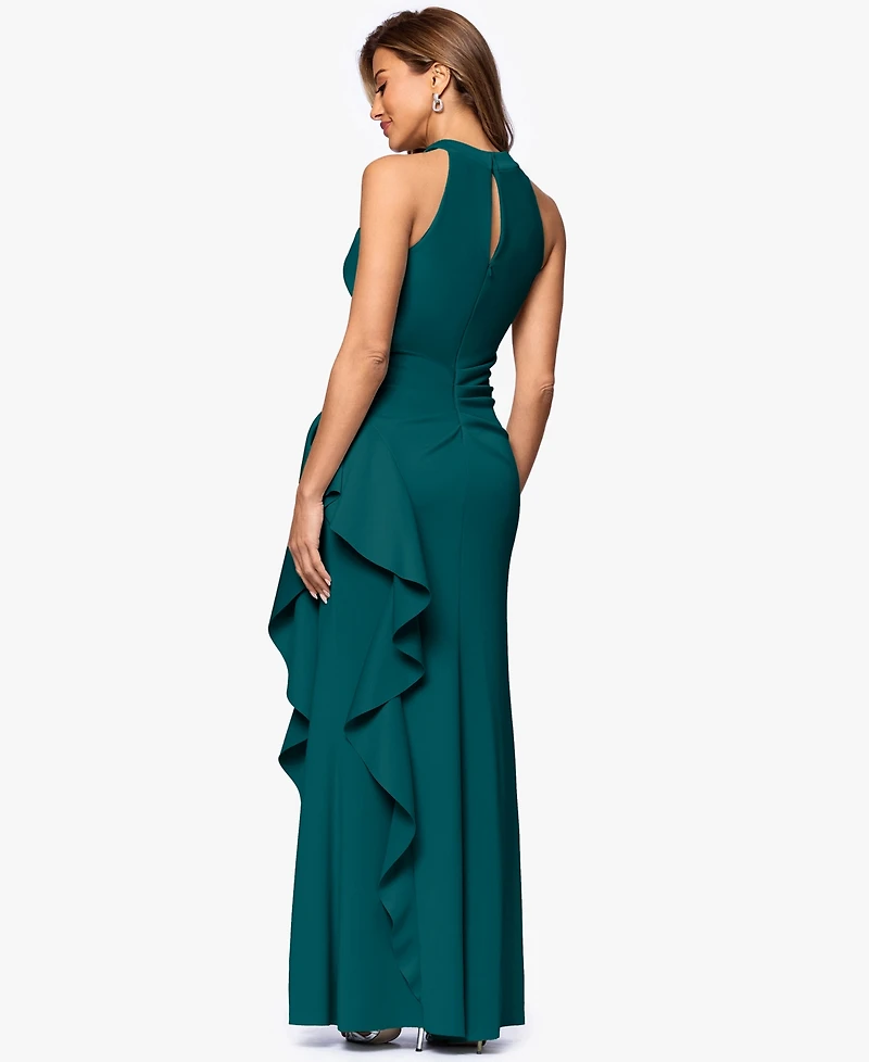 Xscape Petite Ruffled Halter Gown