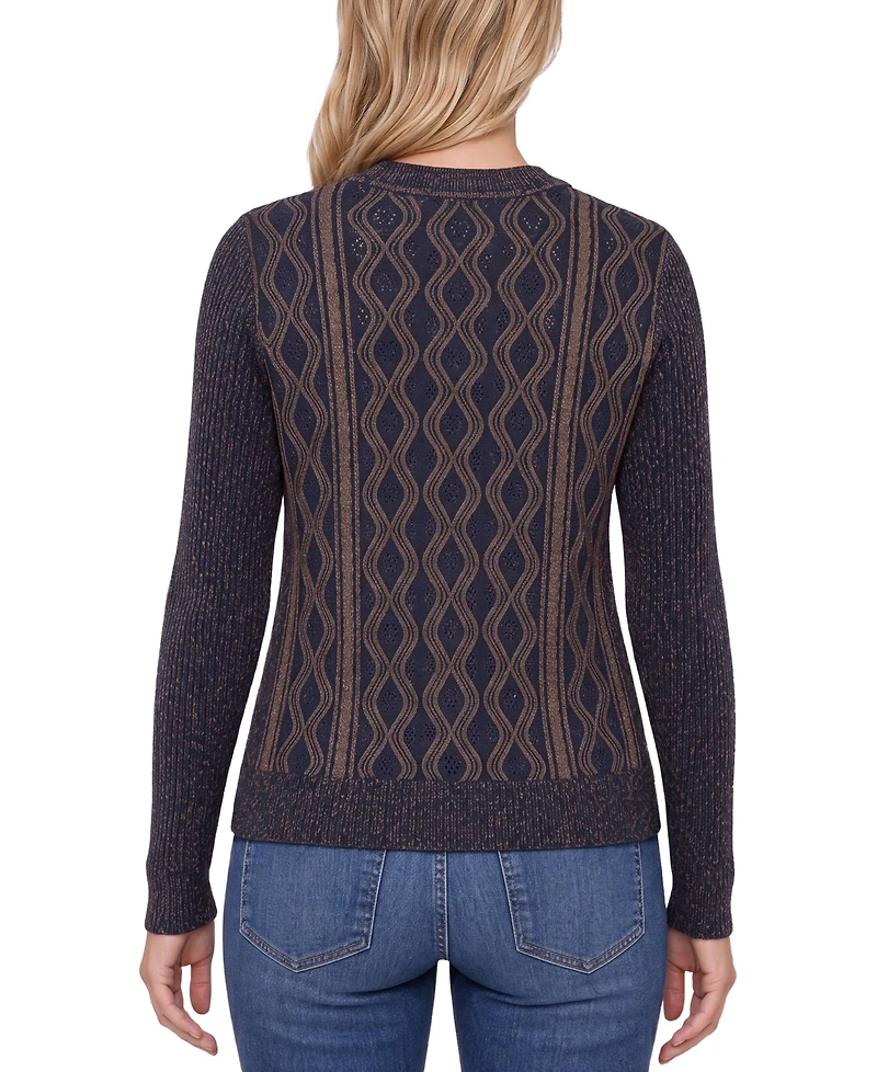 Liverpool Los Angeles Women's Cable-Knit Diamond-Pattern Crewneck Sweater