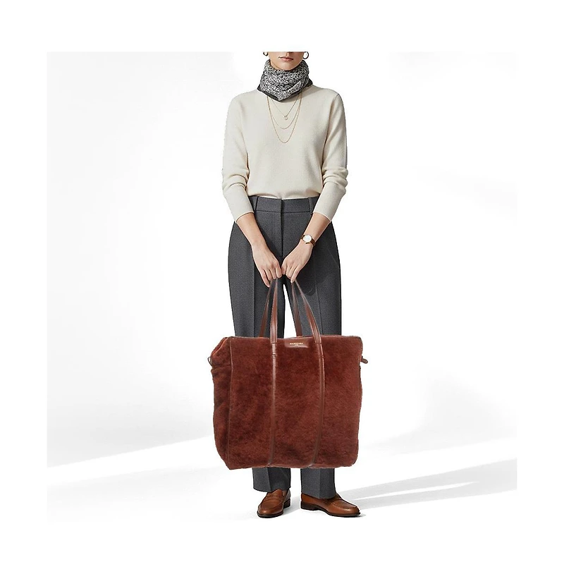 Pre-Owned Balenciaga Women's Bazar Medium Shearling and Leather Tote