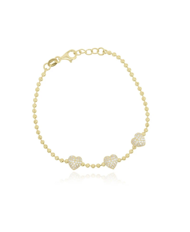 The Lovery Cz Heart Trio Bead Bracelet 14K Gold-Plated Sterling Silver