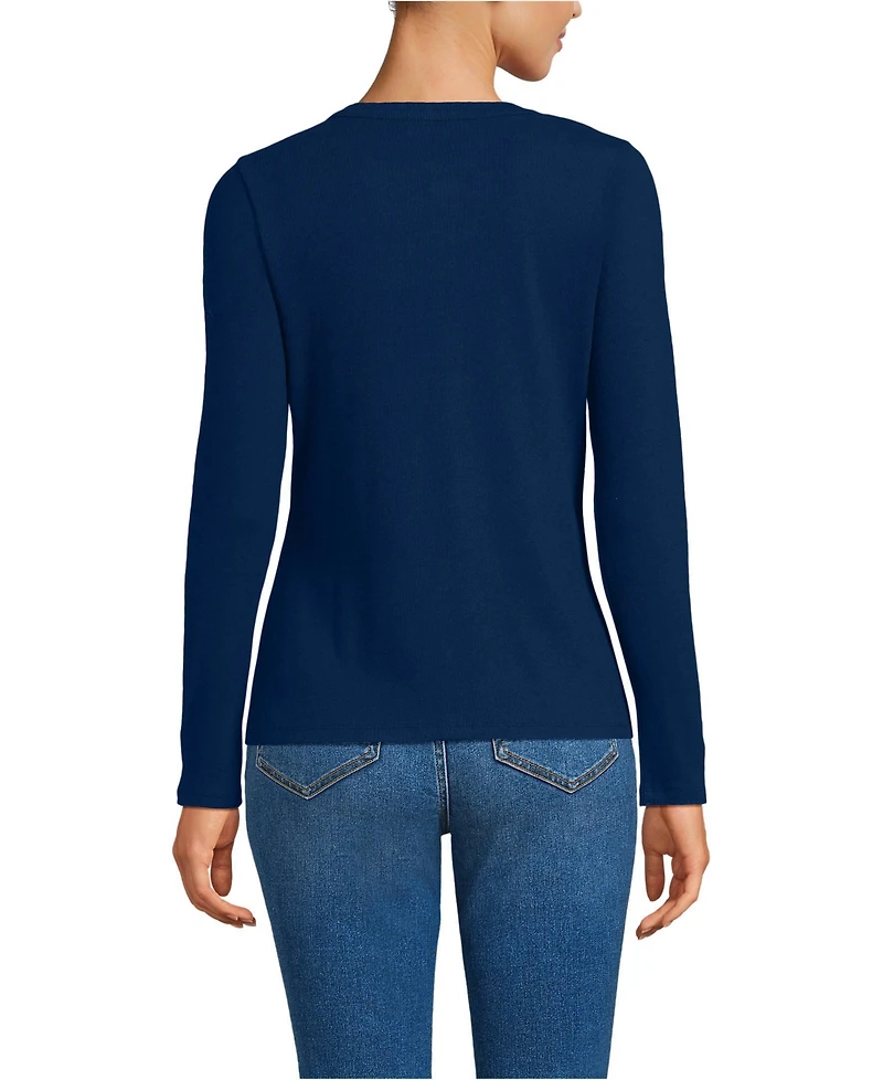 Lands' End Petite Long Sleeve Micro Rib Button Through Cardigan