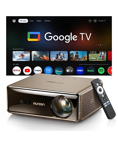 Aurzen Portable Home Theater Projector with Gemini for Tv, Google Tv Built-in, 1000 Ansi Lumens, Memc Tech, 4K Support, 20W DoIby Audio