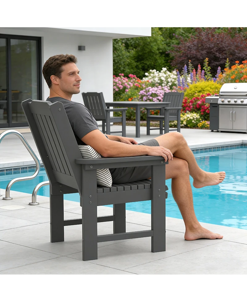 Hdpe All-Weather Outdoor Patio Dining Chair, Heavy-Duty Garden Backyard Armchair with Stainless Steel Hardware, Grey