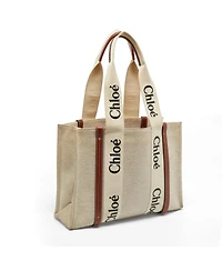 Pre-Owned Chloe Woody Medium Canvas and Leather Tote Bag