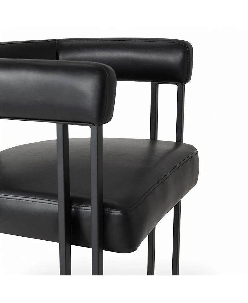 Maison Boucle Modern Dining Chair with Arms Set of 2, Upholstered Pu Leather, 3-Leg Metal Sled-Style Base, Padded Seat