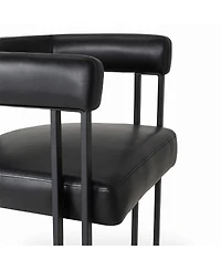 Maison Boucle Modern Dining Chair with Arms Set of 2, Upholstered Pu Leather, 3-Leg Metal Sled-Style Base, Padded Seat