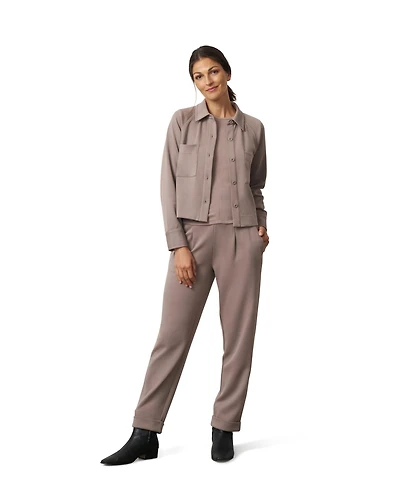 Cable & Gauge Women's Rib Knit Lounge Button-Down Shacket and Pull-On Pants Set
