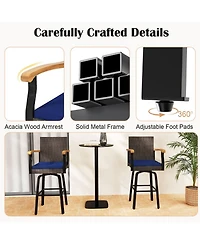 Gymax 2Piece 29'' Outdoor 360-Degree Swivel Bar Stool w/Cushion Acacia Wood Armrests Footrest