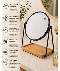 Pursonic Dual Sided Mirror With Bamboo Tray
