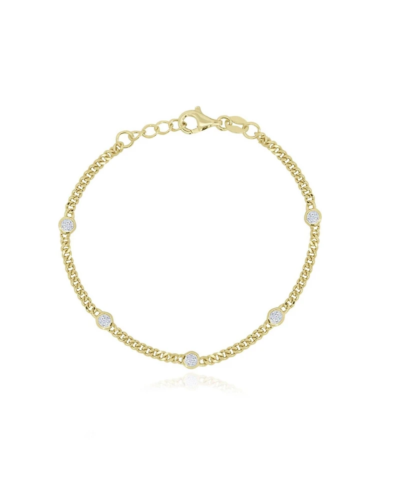 The Lovery Cz Station Curb Chain Bracelet 14K Gold-Plated Sterling Silver