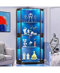 gaomon 65" Modern Corner Glass Curio Cabinet with Led Lights, Glass Doors and Adjustable Shelves for Collectibles and Dining Room Display