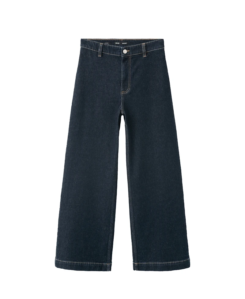 Mango Women's Catherin Culotte Wide-Leg High-Rise Dark-Rinse Jeans