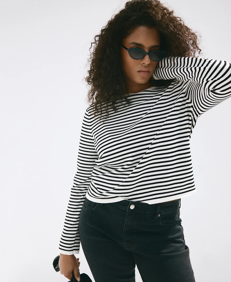 Mango Women's Striped Crewneck Long-Sleeve Sweater