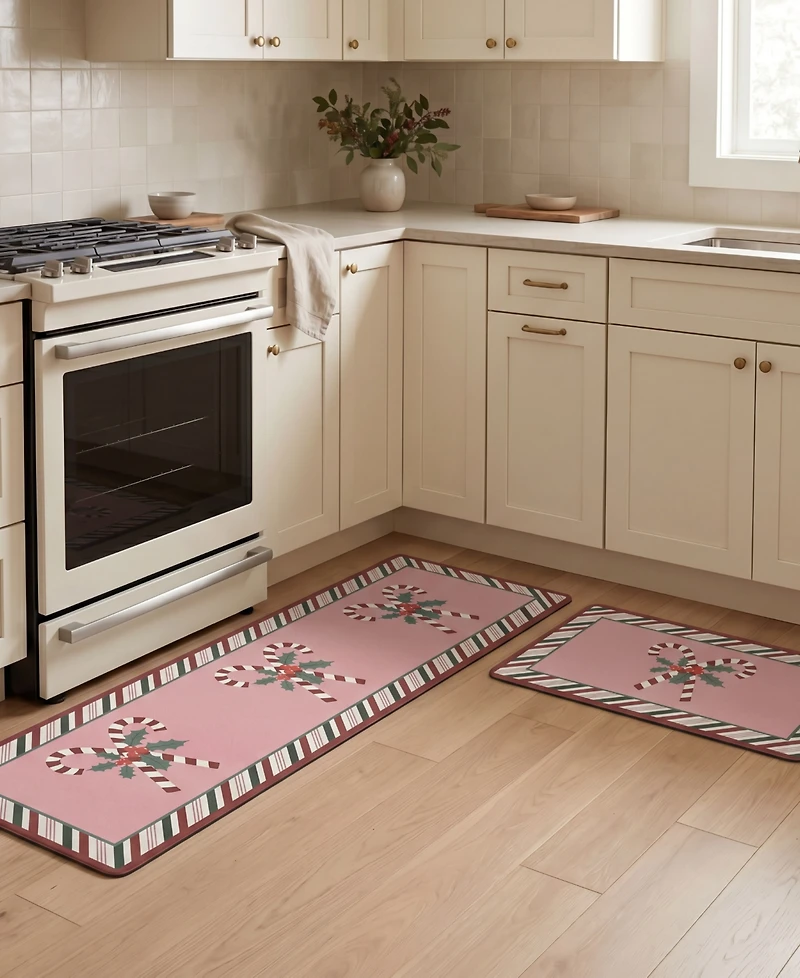 Laura Ashley Candy Cane Non-Slip 2-Piece Kitchen Mat