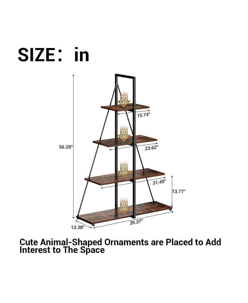 gaomon 4-Tier Industrial A-Frame Ladder Bookshelf,Metal Frame Retro Wood Display Rack for Living Room and Home Office Storage