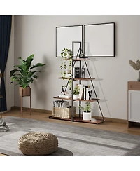 gaomon 4-Tier Industrial A-Frame Ladder Bookshelf,Metal Frame Retro Wood Display Rack for Living Room and Home Office Storage