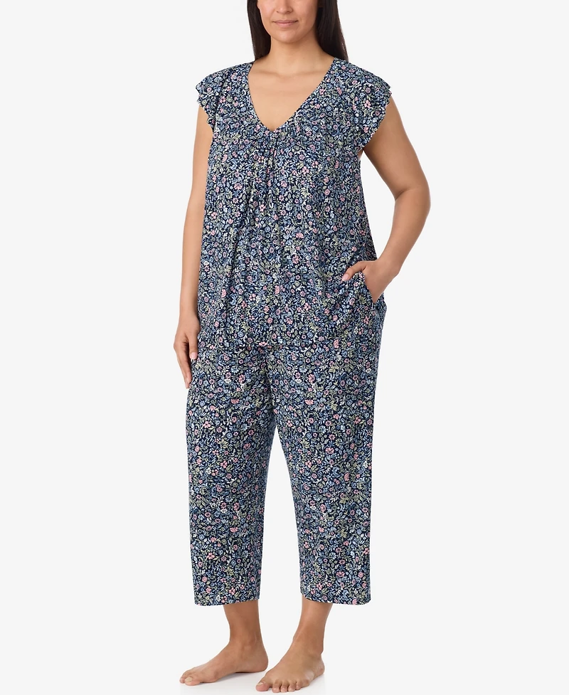 Ellen Tracy Plus V-Neck Flutter-Raglan Sleeve Top and Cropped Pant Set