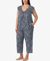 Ellen Tracy Plus V-Neck Flutter-Raglan Sleeve Top and Cropped Pant Set