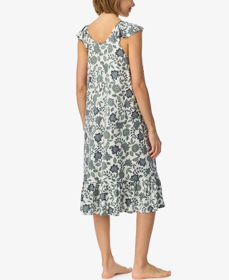 Ellen Tracy Women's Short-Flutter-Sleeve Scoop Neck Jersey Midi Nightgown