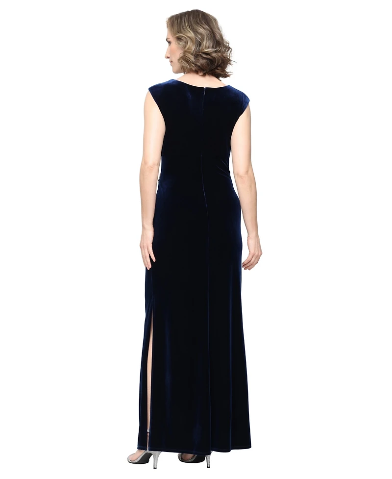 Sl Fashions Women's Velvet V-Neck Pointed Empire Waist Gown