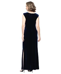 Sl Fashions Women's Velvet V-Neck Pointed Empire Waist Gown