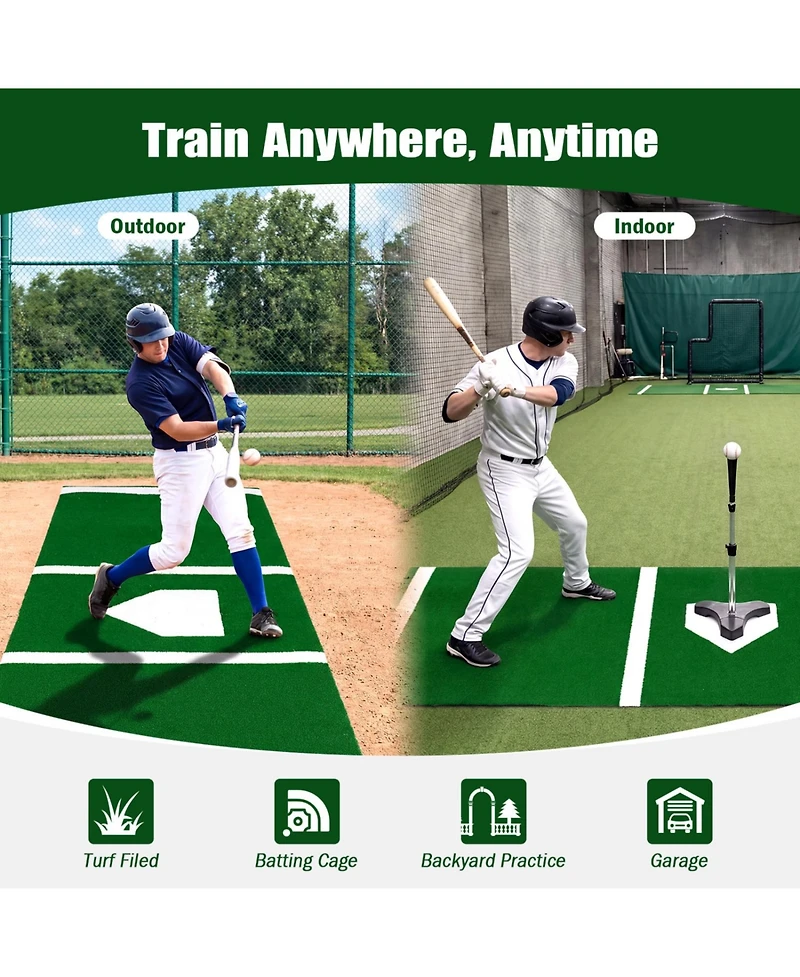 Glintex Baseball Hitting Mat, 10 x 3.8 ft Turf with Home Plate Markings,