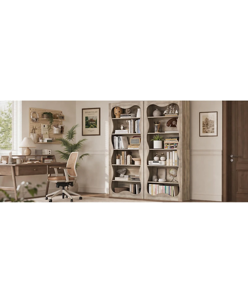 gaomon Tall 6-Tier Wood Bookshelf, Freestanding Bookcase with Wavy Scalloped Edge, Large Storage Display Shelf for Living Room Bedroom Office Library