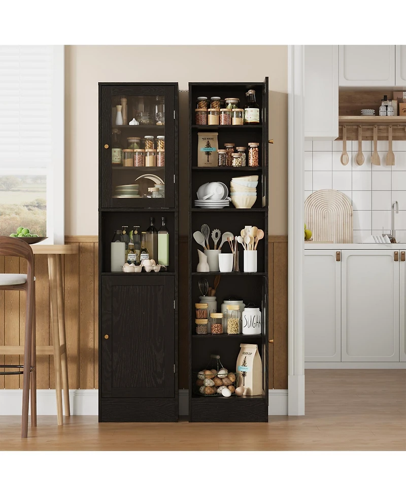 gaomon 67 Tall Bathroom Storage Cabinet, Slim Glass-Door Freestanding Towel Cabinet with Anti-Tip Design