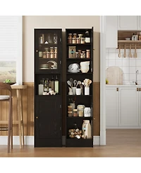 gaomon 67 Tall Bathroom Storage Cabinet, Slim Glass-Door Freestanding Towel Cabinet with Anti-Tip Design