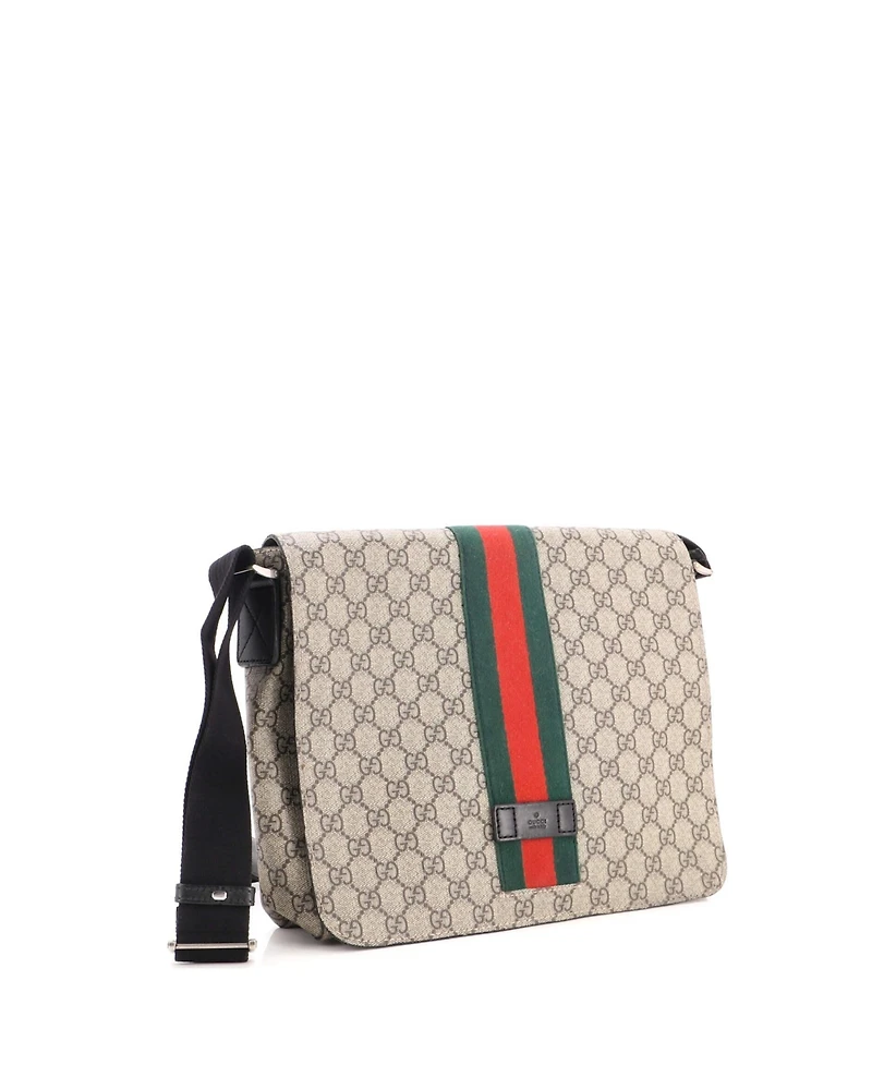 Pre-Owned Gucci Medium Web Flap Messenger Bag Gg Coated Canvas