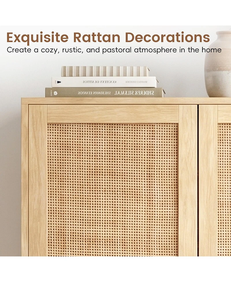 Gymax Shoe Cabinet 2 Doors6-Tier Rattan Storage Adjustable Shelves