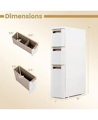Gymax 3-Tier Narrow Storage Cabinet 3 Drawers and 2 Removable Dividers Wheels