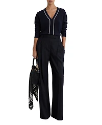 Reiss Women's Mila Wool-Blend V-Neck Stripe-Detail Jumper with Cashmere