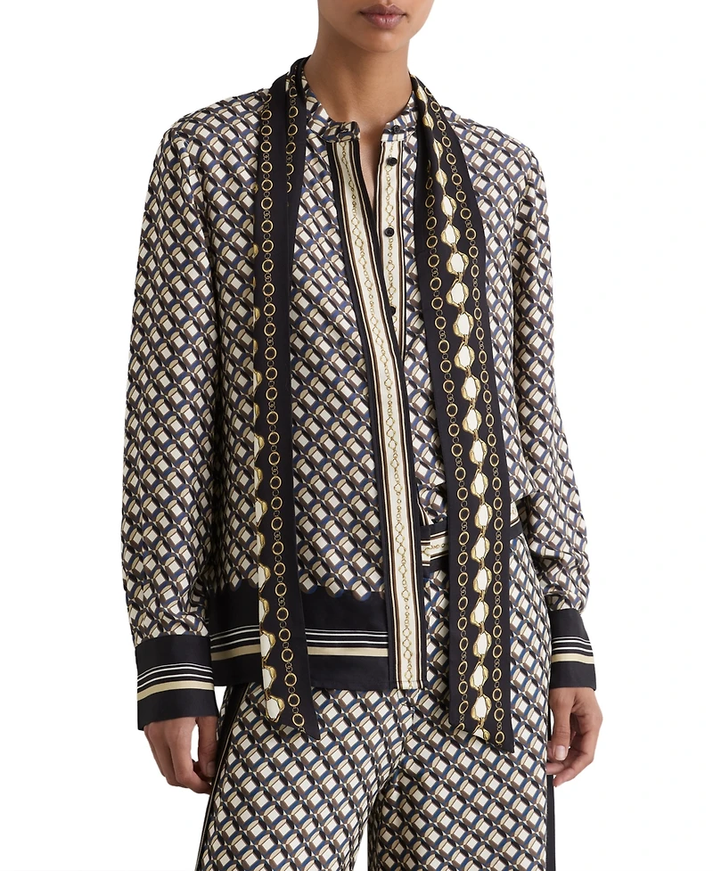 Reiss Women's Carmine Scarf-Print Tie-Neck Shirt