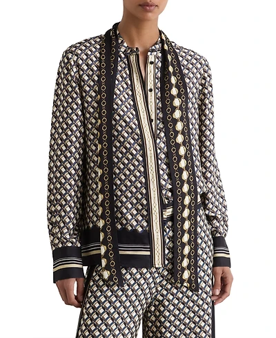 Reiss Women's Carmine Scarf-Print Tie-Neck Shirt