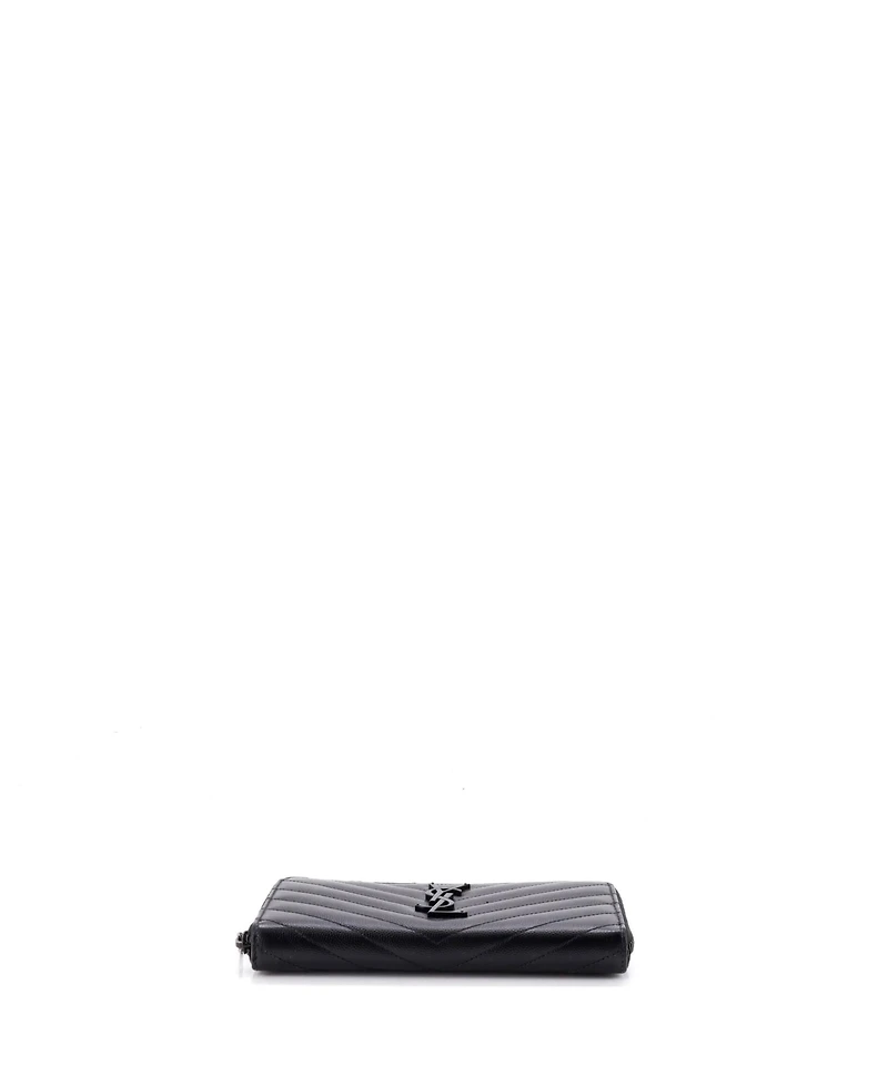 Pre-Owned Saint Laurent Classic Monogram Zip Around Wallet Matelasse Chevron Leather
