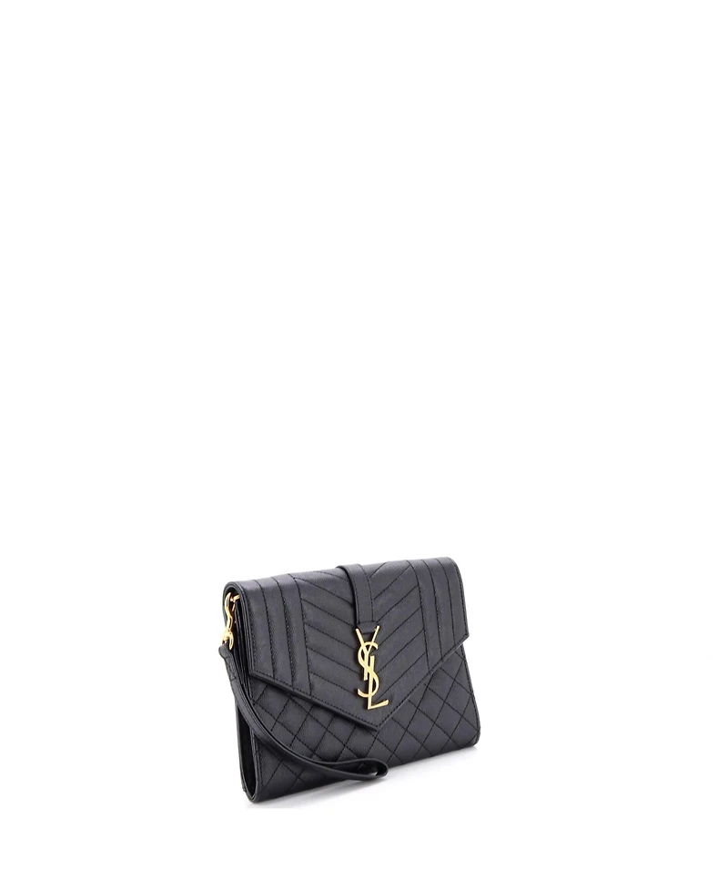 Pre-Owned Saint Laurent Classic Monogram Envelope Wristlet Clutch Mixed Matelasse Leather