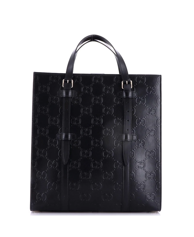 Pre-Owned Gucci Medium Tote Bag Gg Embossed Perforated Leather