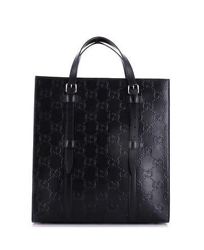 Pre-Owned Gucci Medium Tote Bag Gg Embossed Perforated Leather