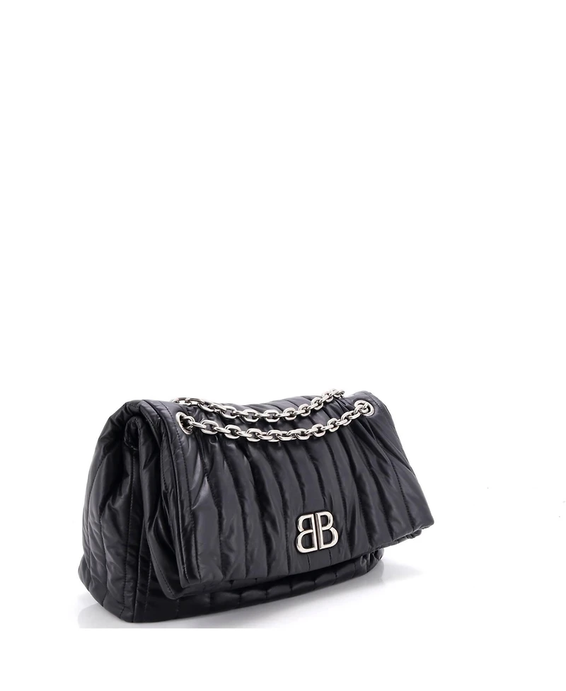 Pre-Owned Balenciaga Medium Monaco Chain Flap Shoulder Bag Quilted Leather